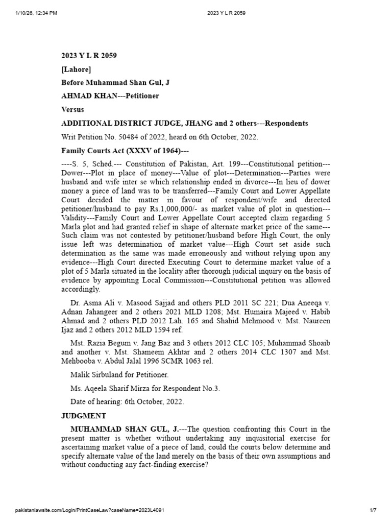 2023 Y L R 2059 Dower | PDF | Lawsuit | Judgment (Law)