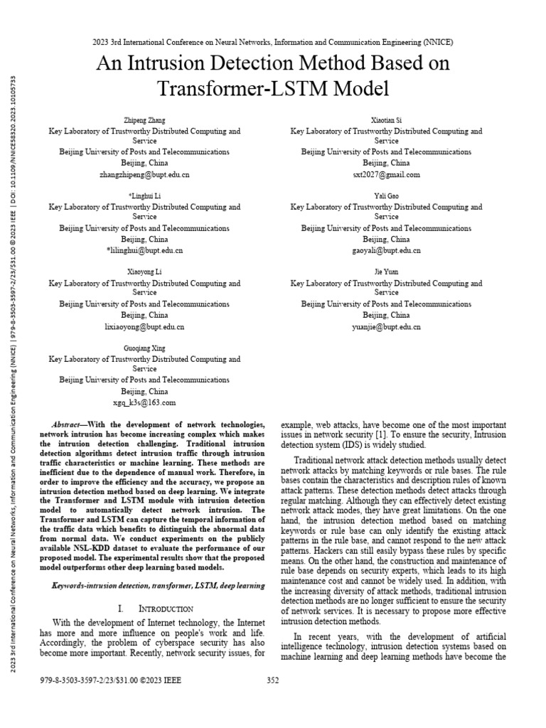 An Intrusion Detection Method Based On Transformer-LSTM Model | PDF ...