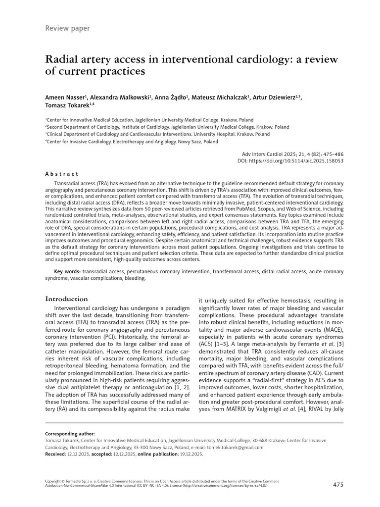 Radial Artery Access A Review | PDF | Percutaneous Coronary ...