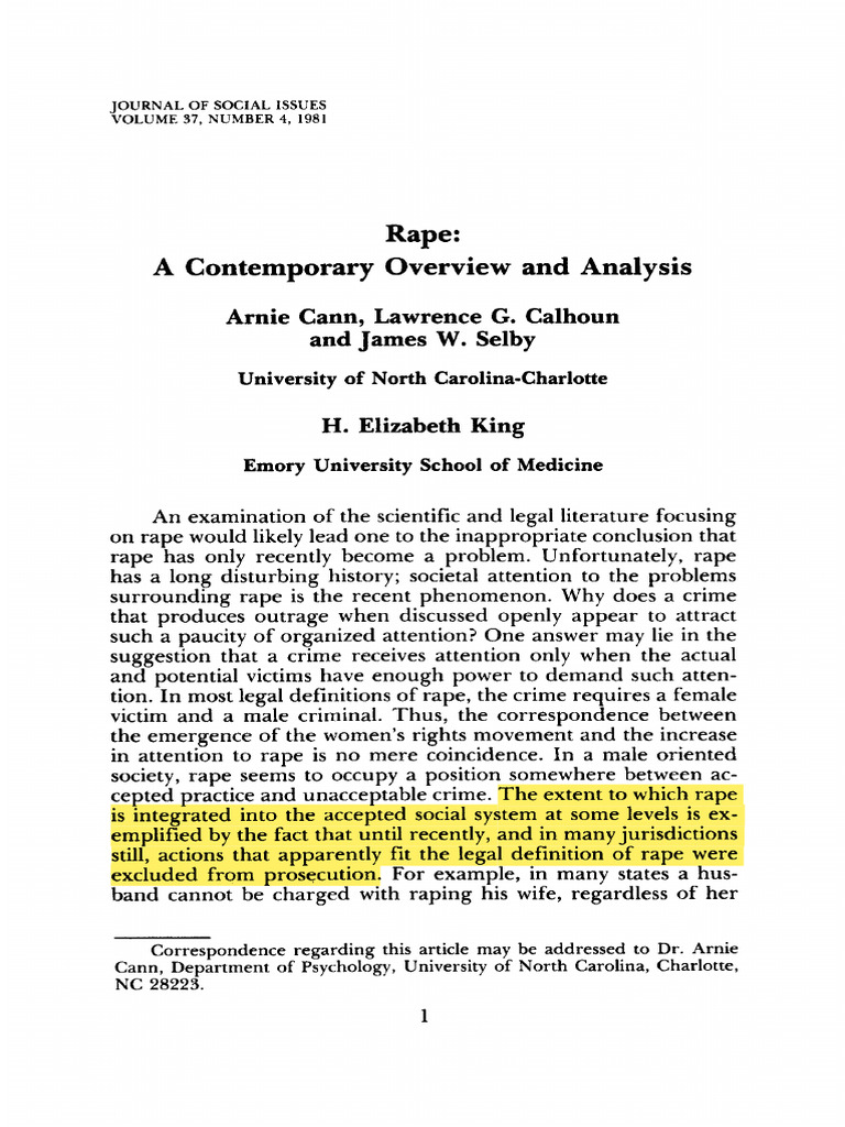 Rape A Contemporary Overview and Analysi | PDF | Rape | Crimes