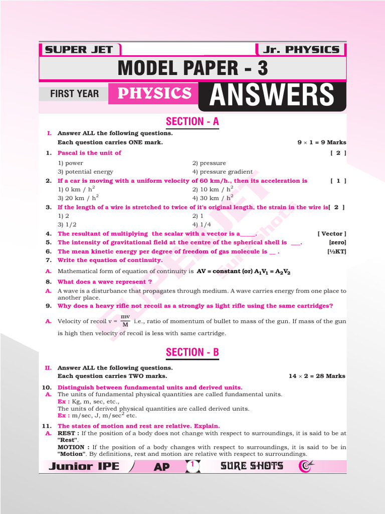 Physics MODEL - PAPER - 3 | PDF | Waves | Young's Modulus