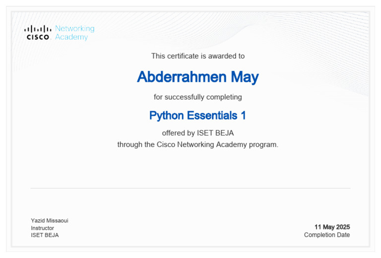 Python Certificate Abderrahmenmay | PDF