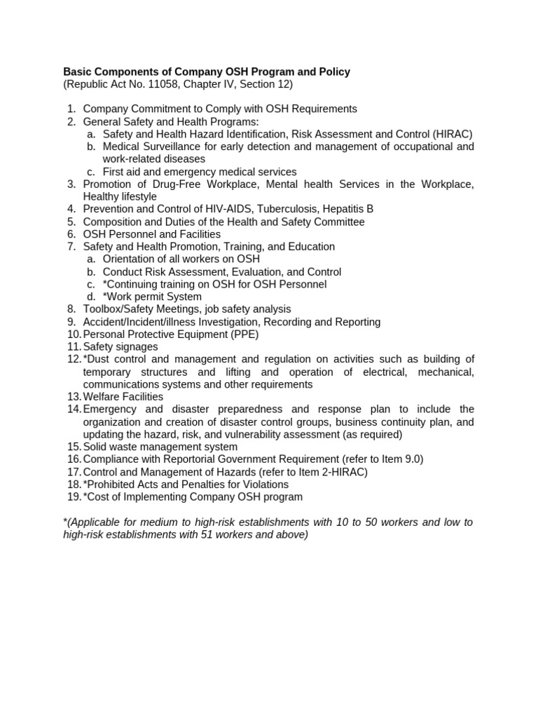 OSH For SML Establishments | PDF