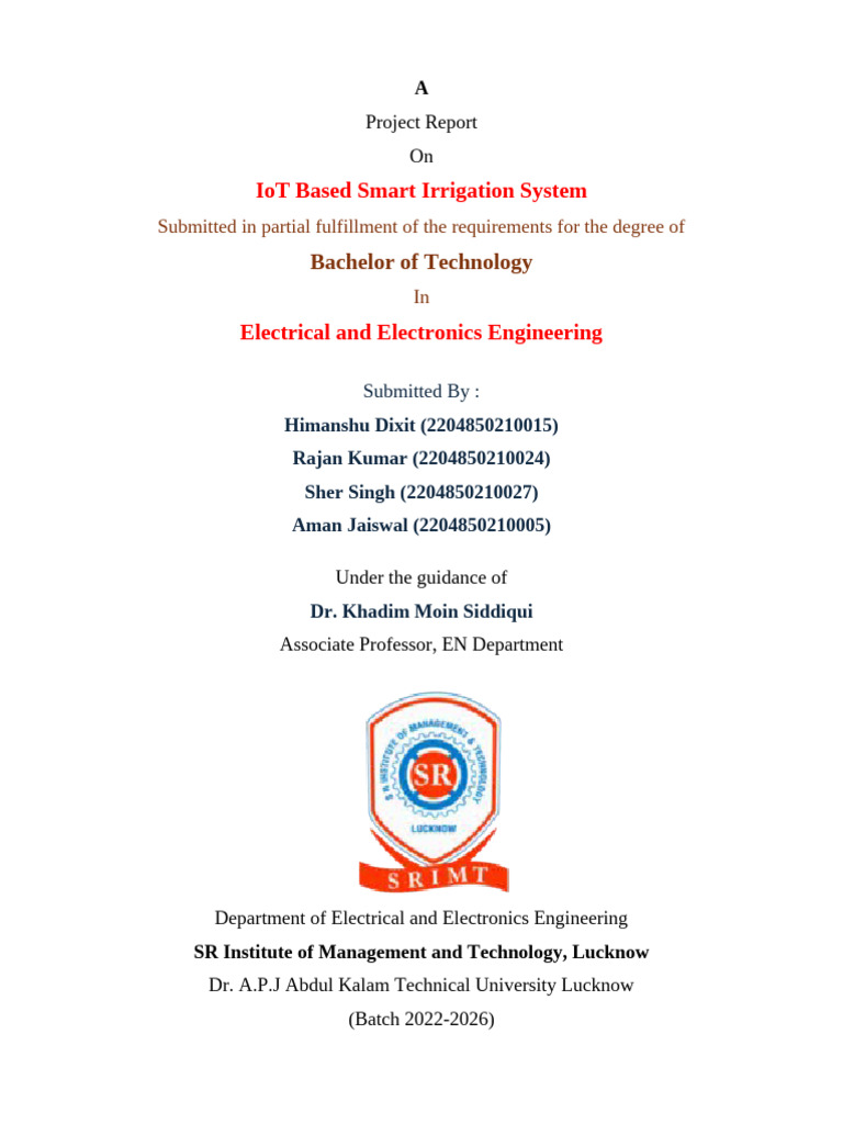 Smart Irrigation System Report | PDF | Internet Of Things | Agriculture