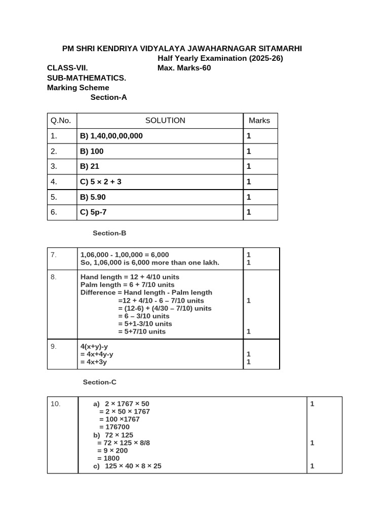 Class VII Maths Hy Marking Scheme-1 | PDF | Chess Theory | Chess