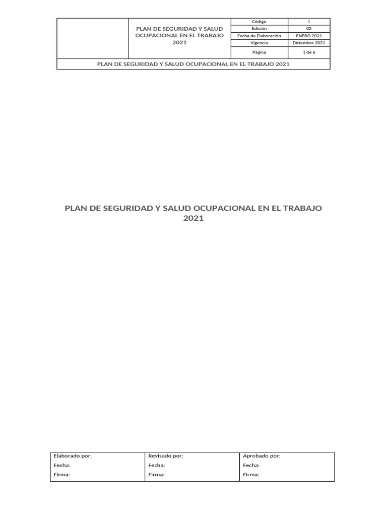 Plan de Seguridad y Salud Ocupacional 2026 | PDF | Seguridad y salud ...