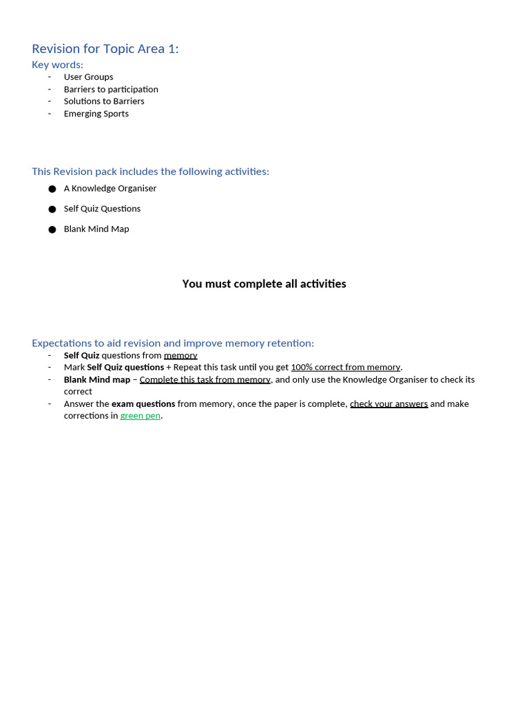 Revision For Topic Area 1:: Key Words | PDF