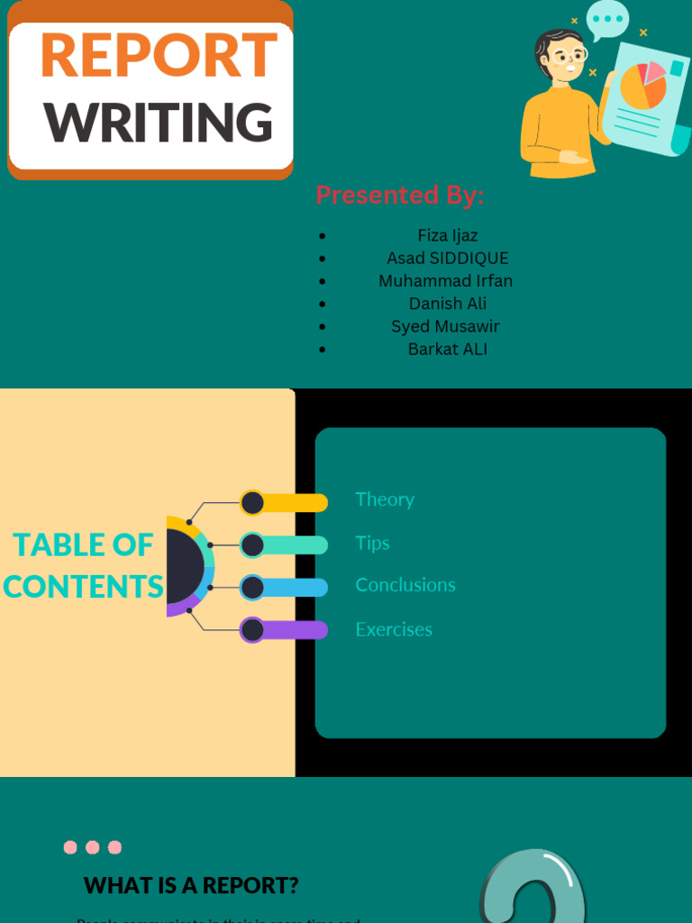 Report Writing Presentation in Green, Red and Orange Illustrative Style ...