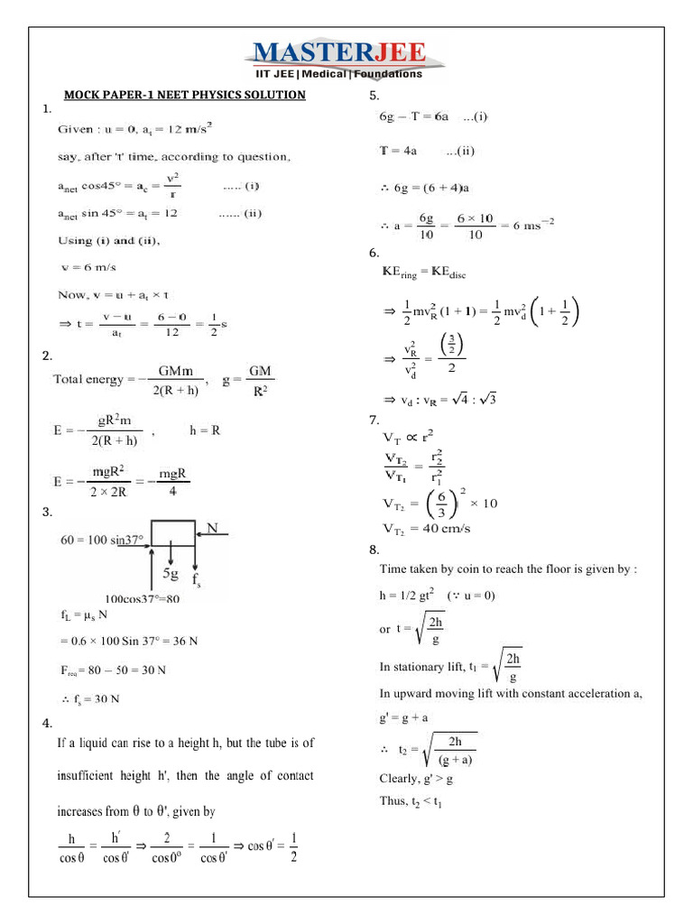 Mock Paper - 1 Neet Phy Solution | PDF