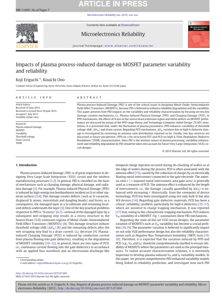 Impacts of Plasma Process-Induced Damage On MOSFET | PDF | Mosfet ...