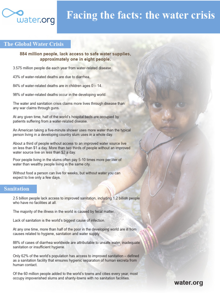 Water Crisis Fact Sheet Water Org | PDF | Sanitation | Wash