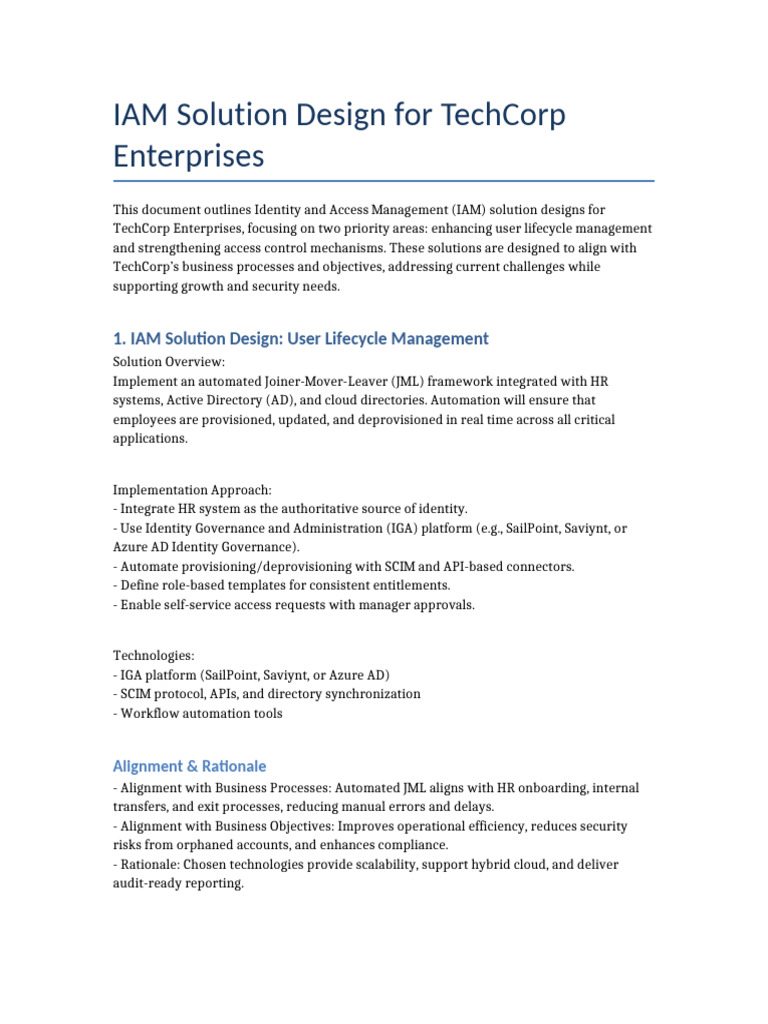 TechCorp IAM Solution Design | PDF | Computing | Computer Engineering