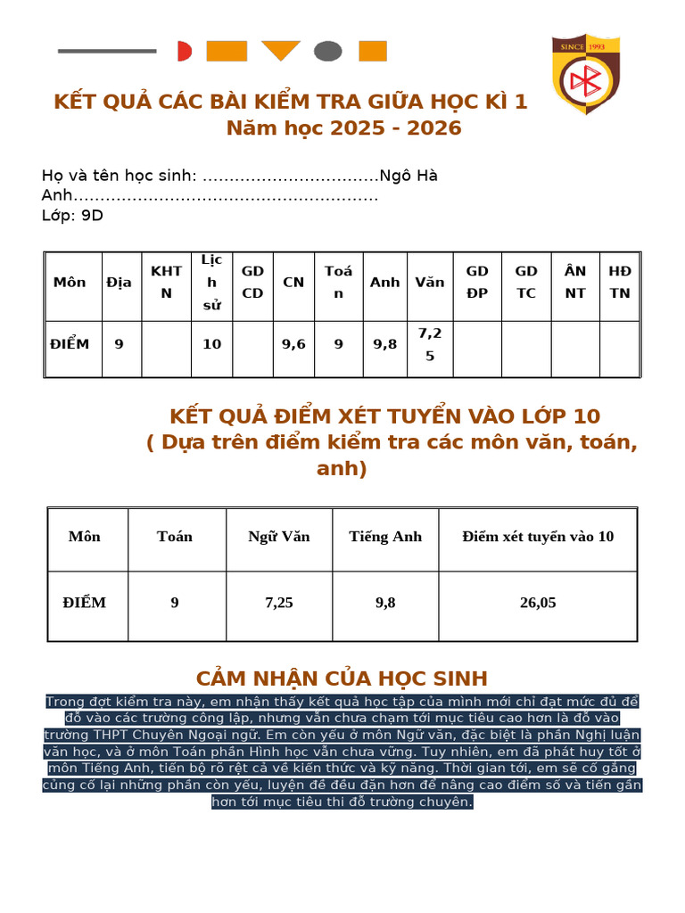 9d- Điểm Giữa Hk1 | PDF