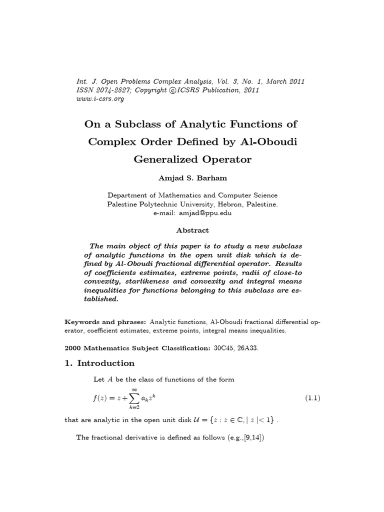 On A Subclass of Analytic Functions of Complex Order Defined 22apqdslaz ...