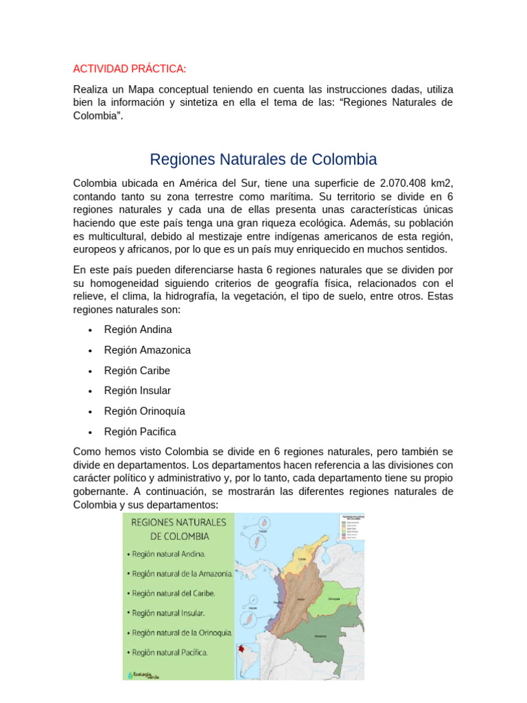 ACTIVIDAD PRÁCTICA 2 Regiones Naturales de Colombia | PDF | Clima ...
