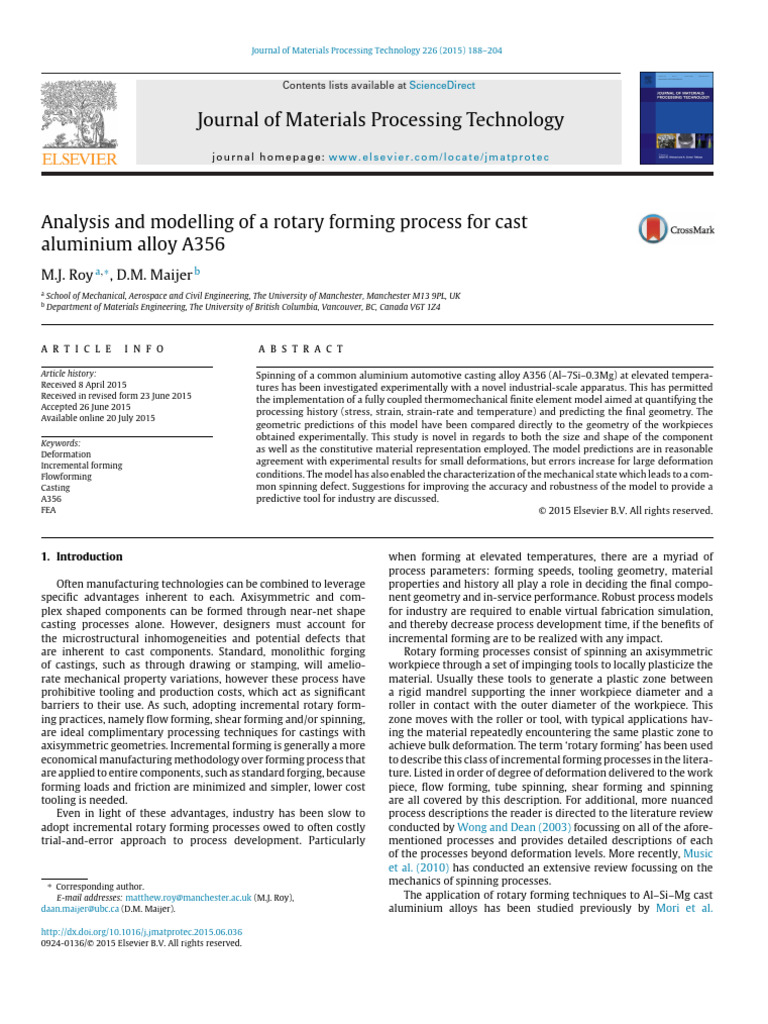 Analysis and Modelling of A Rotary Forming Process For Cast Aluminium ...