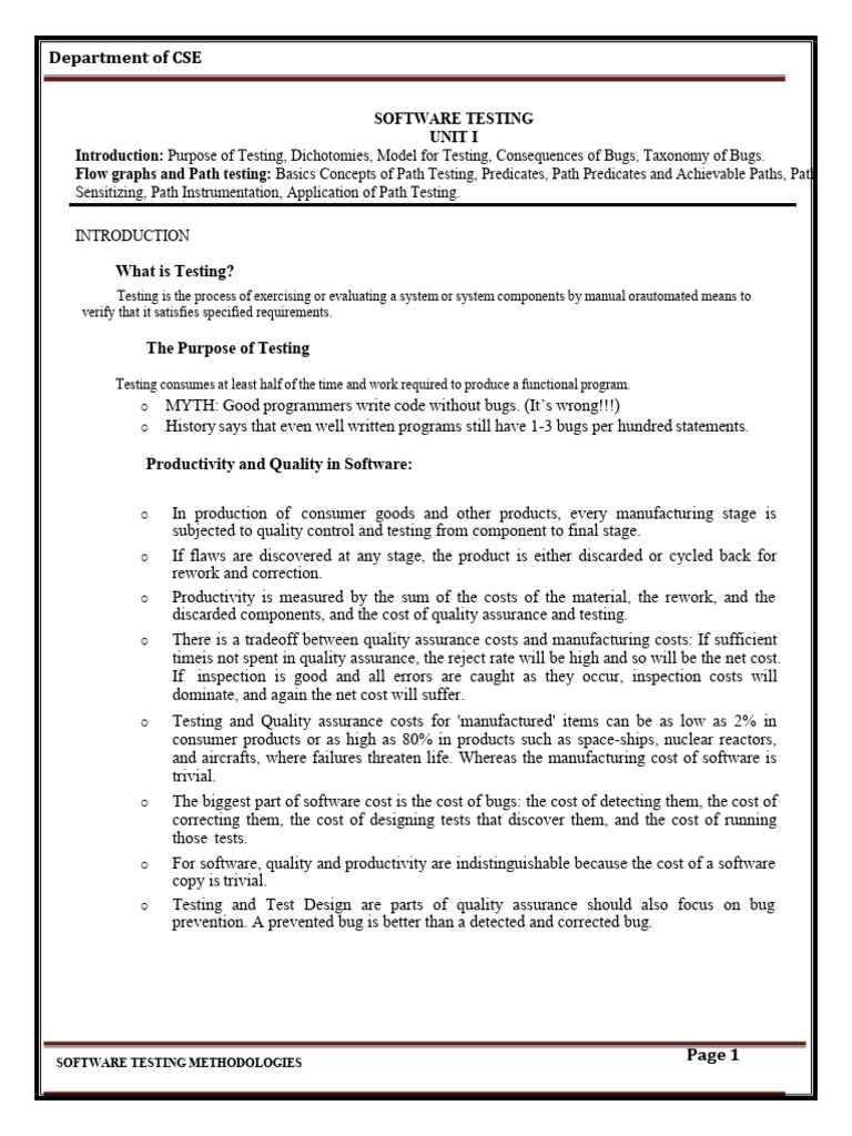 Unit - 1 | PDF | Software Bug | Software Testing