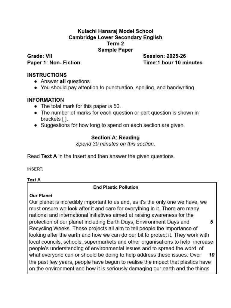 7-T2-Sample Paper-Paper 1 | PDF | Plastic | Recycling