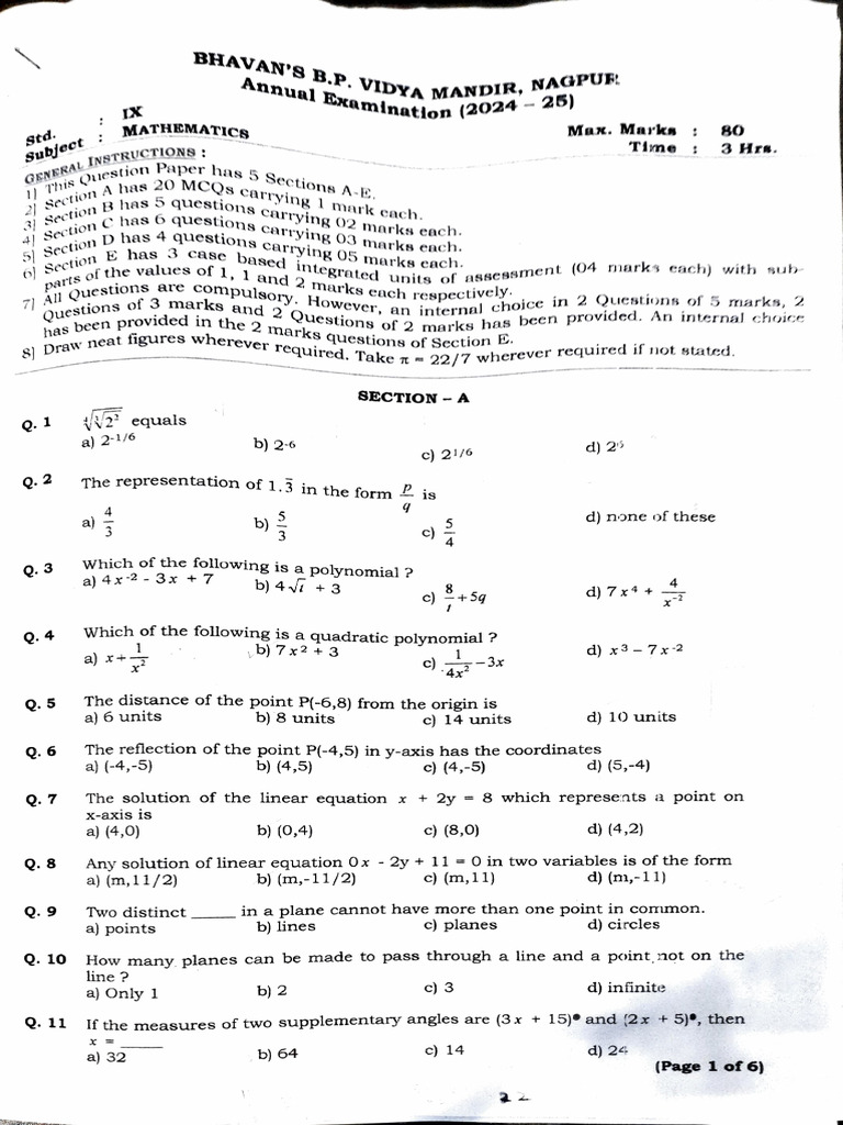 Class 9 Maths Previous Year Question Paper | PDF | Area | Triangle