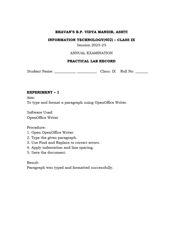 Class Ix Practical Records - Annual Examination | PDF | Paragraph ...