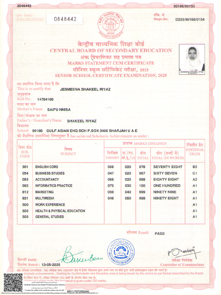 12th Marksheet Attested | PDF