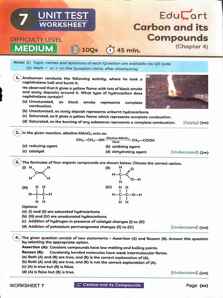 4 Carbon and Its Compounds Class 10 Science Worksheet | PDF | Chemical ...
