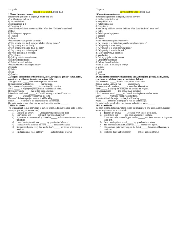 Unit 1 Lesson 1,2,3 | PDF