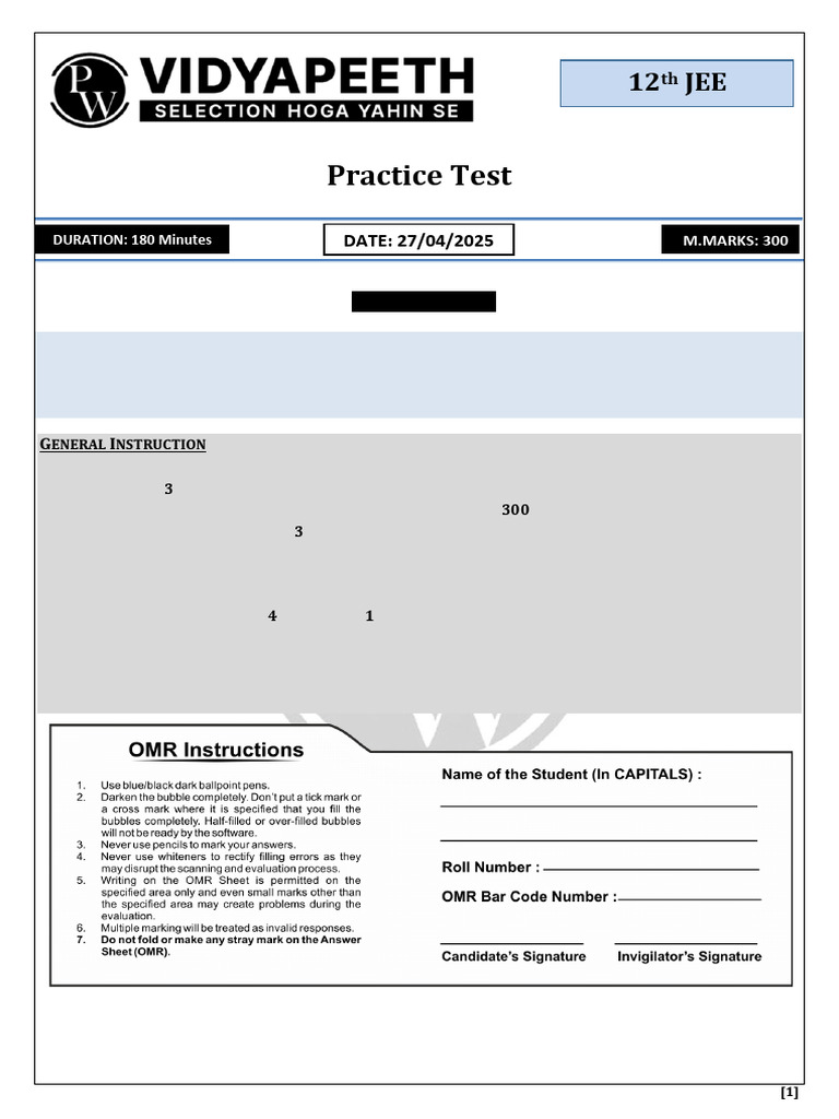 12 JEE TEST Paper - 27-04-2025 | PDF