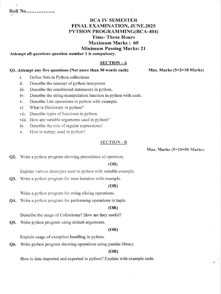 Bca IV Sem Python Programming Final June 2025 | PDF | Python ...