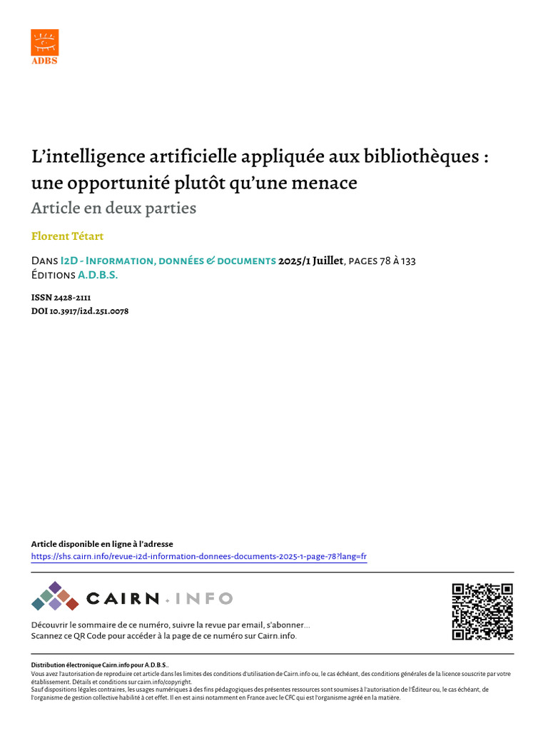 Tetart 2025 Lintelligence Artificielle Appliquee Aux Bibliotheques Une ...