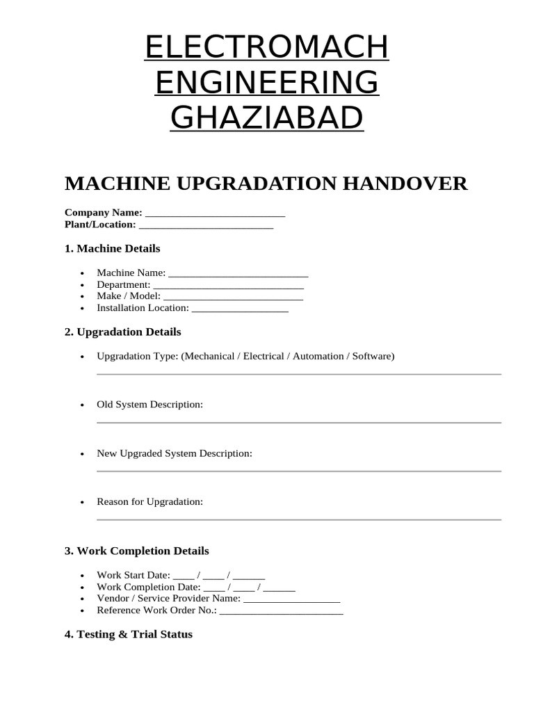 Machine Upgradation Handover | PDF