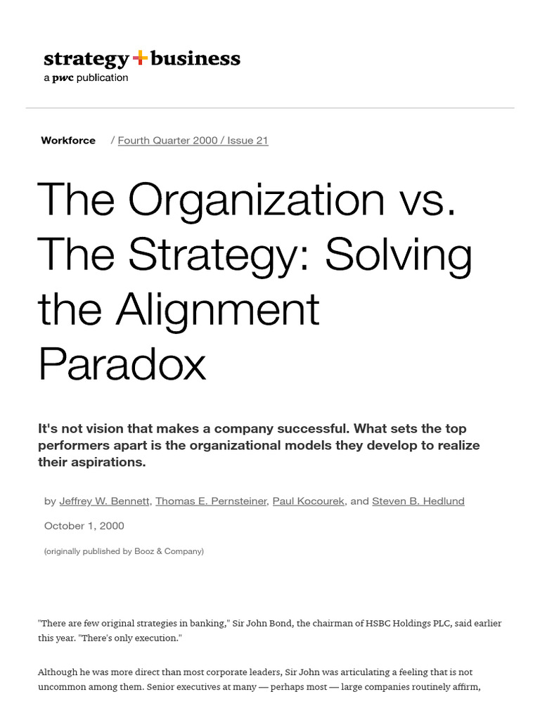 (S+B) Organization vs. Strategy, The Alignment Paradox (2000) | PDF ...