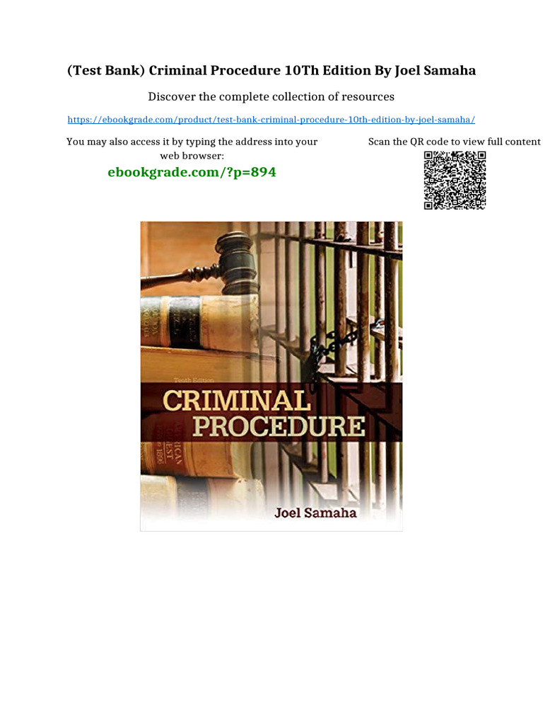 (Test Bank) Criminal Procedure 10th Edition by Joel Samaha PDF ...