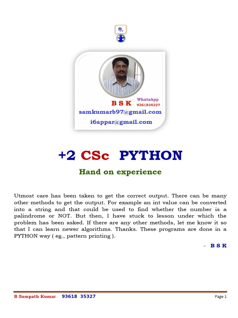 +2 CSC PYTHON Book Back Hands On Experience LSSN 6 | PDF | Computer ...