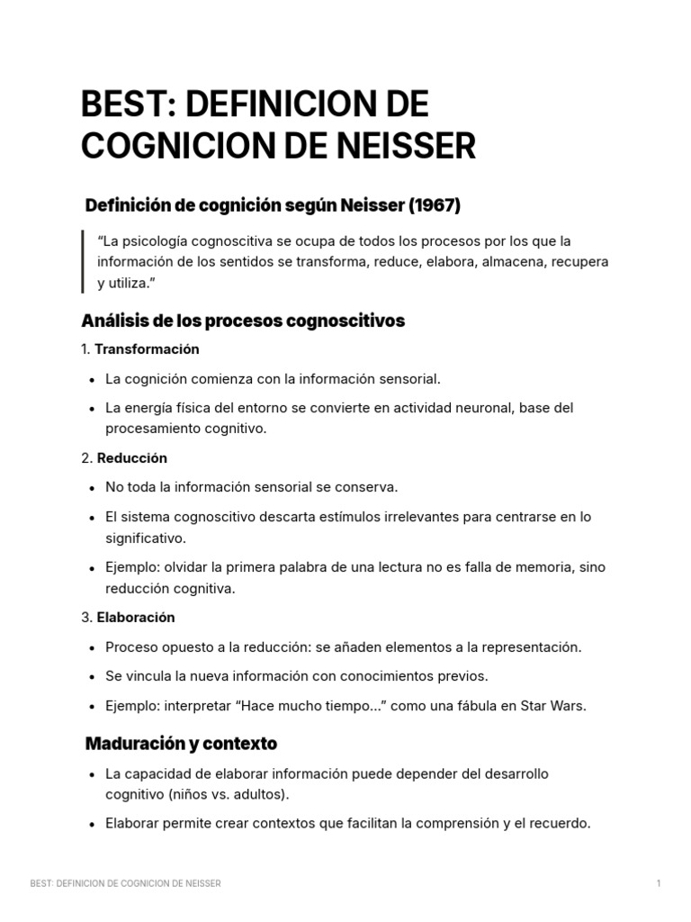 Best Definicion de Cognicion de Neisser | PDF