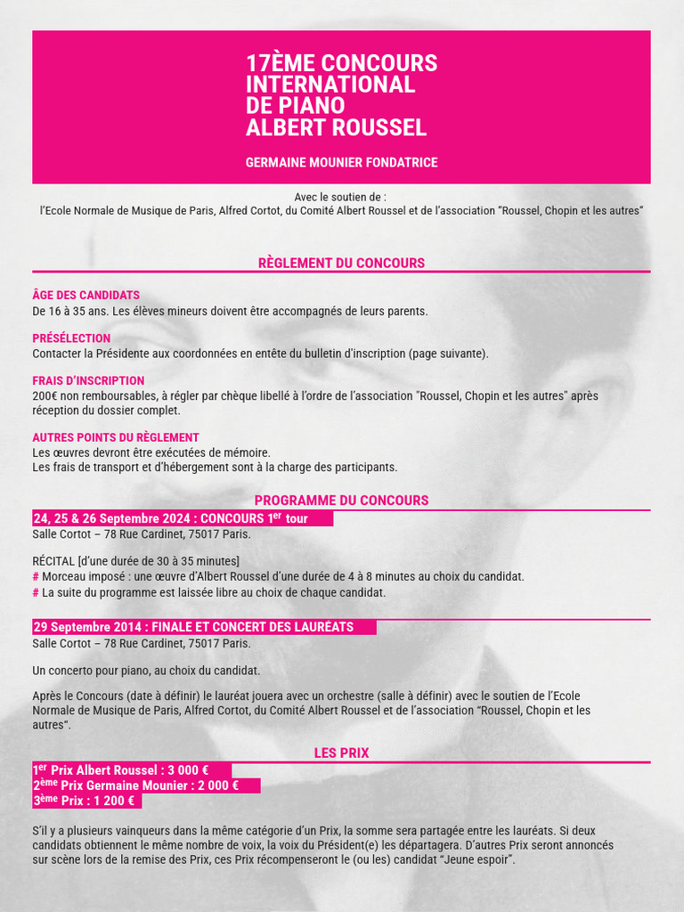 2024 Formulaire Concours Albert Roussel | PDF | Musique classique | Piano