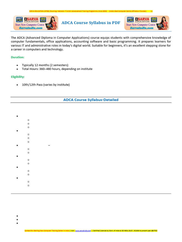ADCA Course Syllabus in PDF | PDF | Operating System | Image Editing