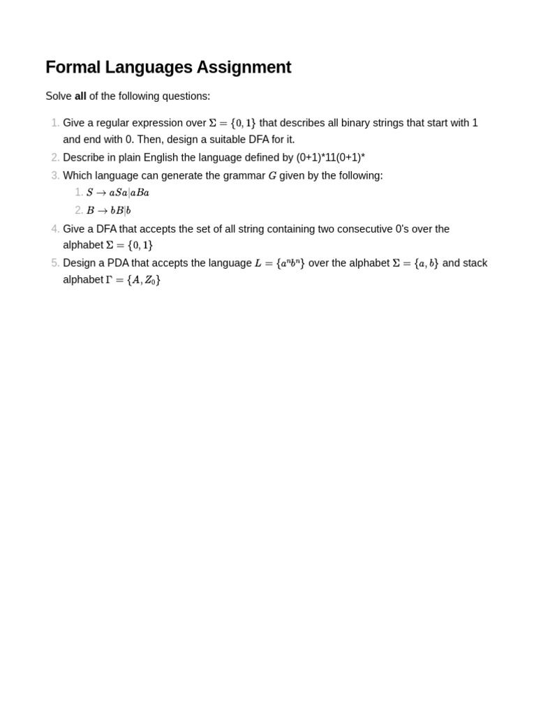 Formal Languages Assignment | PDF
