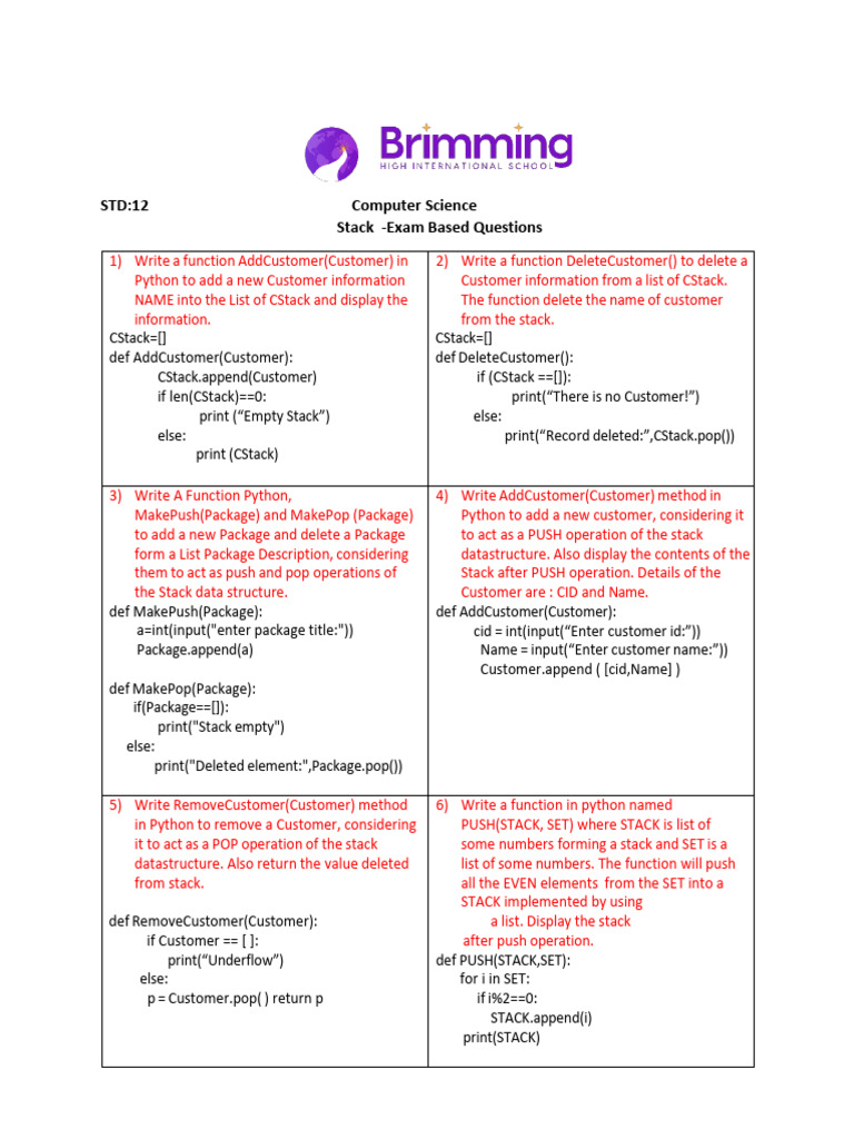 12 STD CSC Stack Exam Based Questions | PDF | Software Development ...