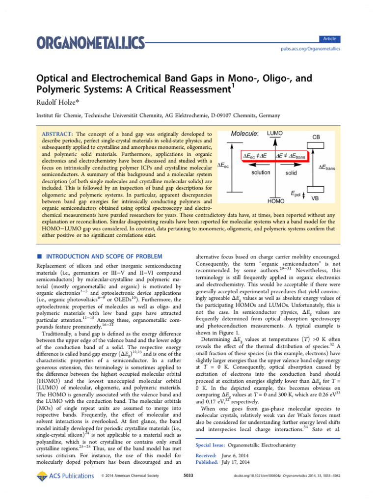 Holze 2014 Optical and Electrochemical Band Gaps in Mono Oligo and ...