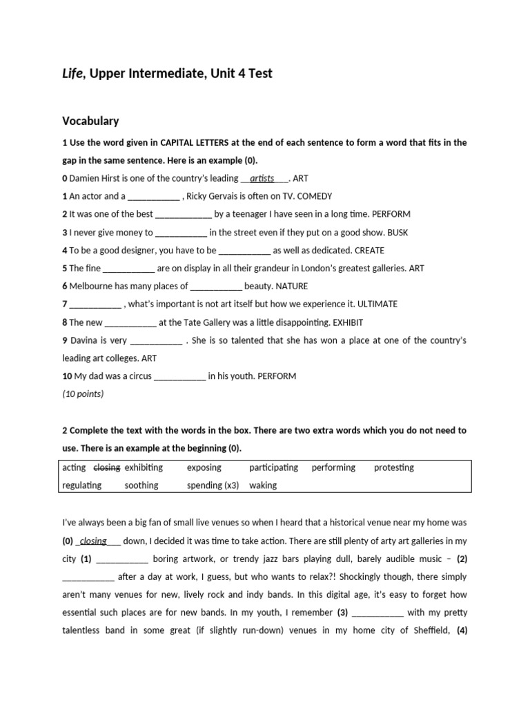 Life 2e - Upper Intermediate - Unit 4 Test - Word | PDF | Memory ...