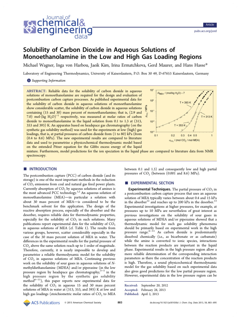 2013 MEA Solubility of Carbon Dioxide in Aqueous Solutions of | PDF ...