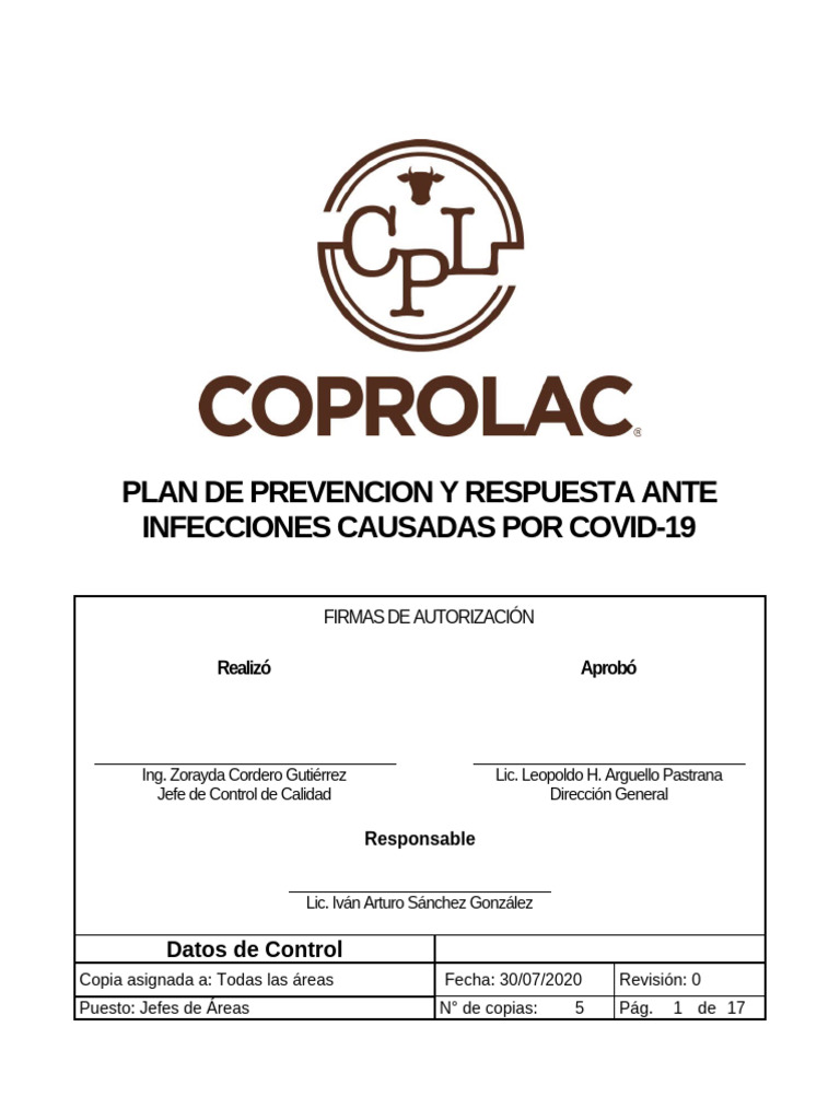 PLAN DE PREVENCION Y RESPUESTA ANTE INFECCIONES CAUSADAS POR COVID ...