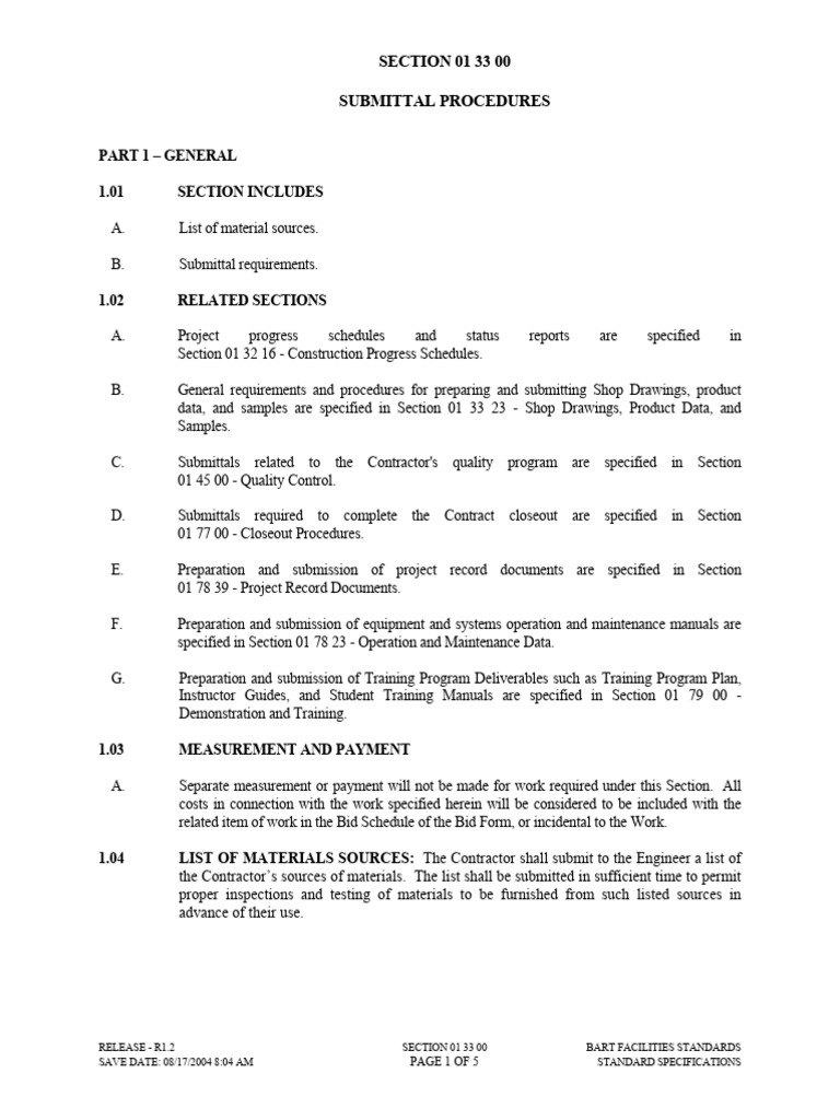 01 33 00 Submittal Procedures | PDF