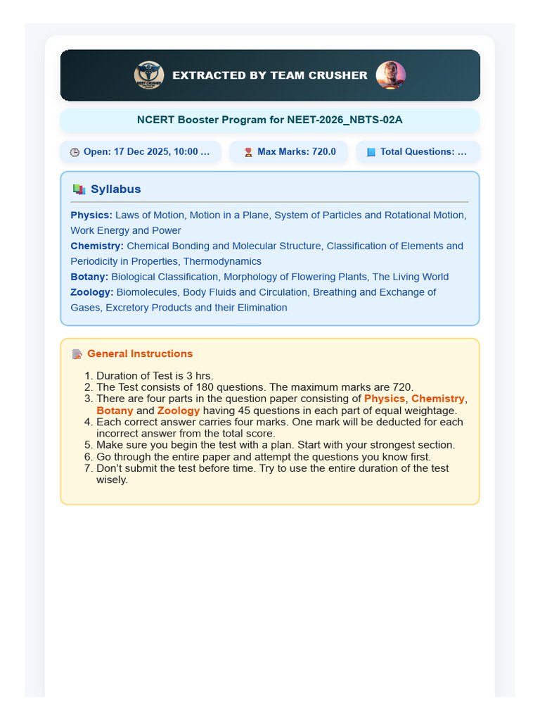Ncert Booster Program For Neet-2026 - Nbts-02a @neet - 251217 - 125525 ...