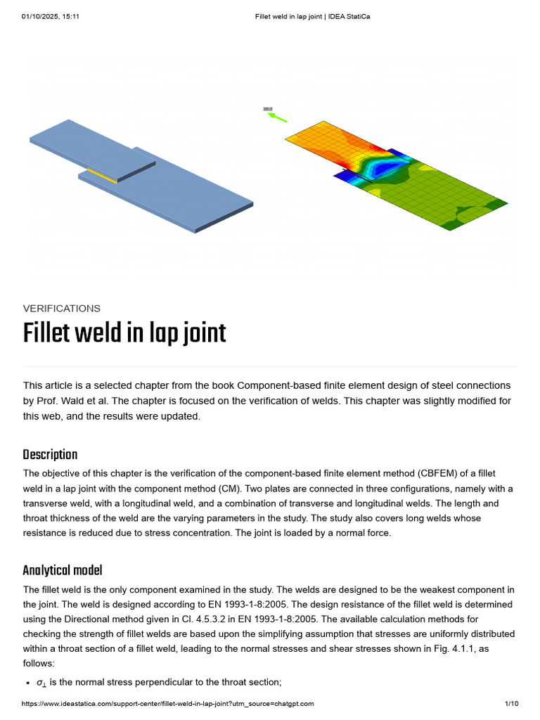 Fillet Weld in Lap Joint - IDEA StatiCa | PDF | Stress (Mechanics ...