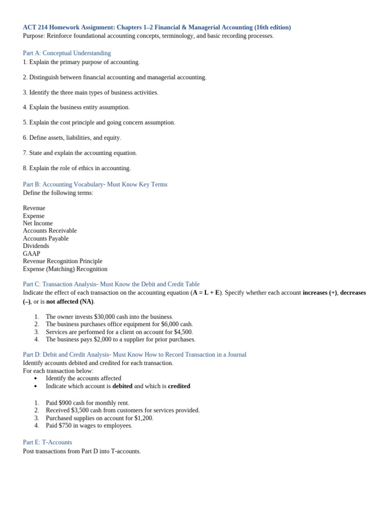 Chapters 1-2 Homework Assignment | PDF