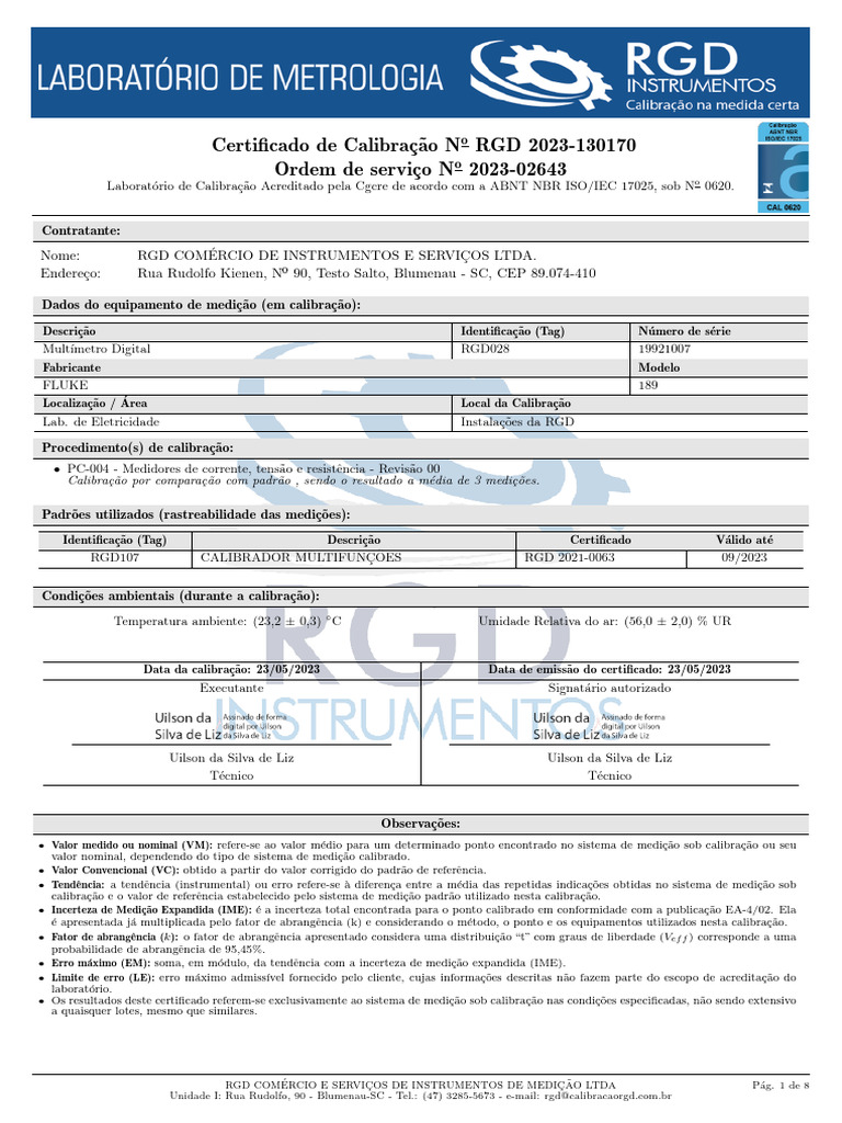 RGD 2023-130170 | PDF | Calibração | Exatidão e precisão