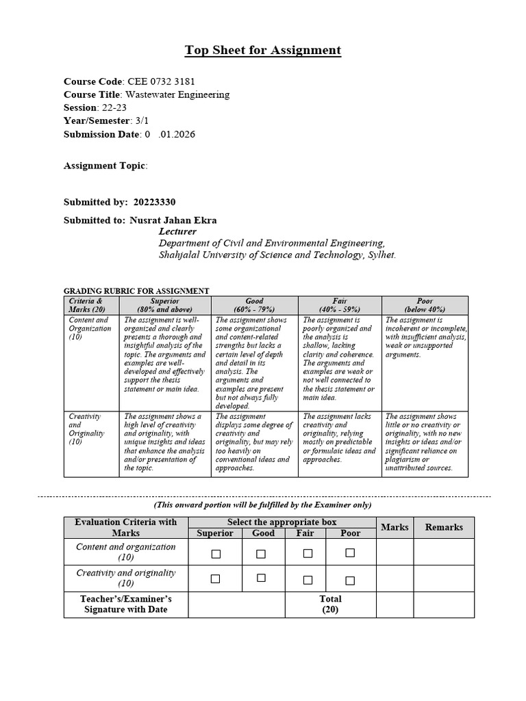 Assesment Rubrics For Assignment | PDF | Cognition