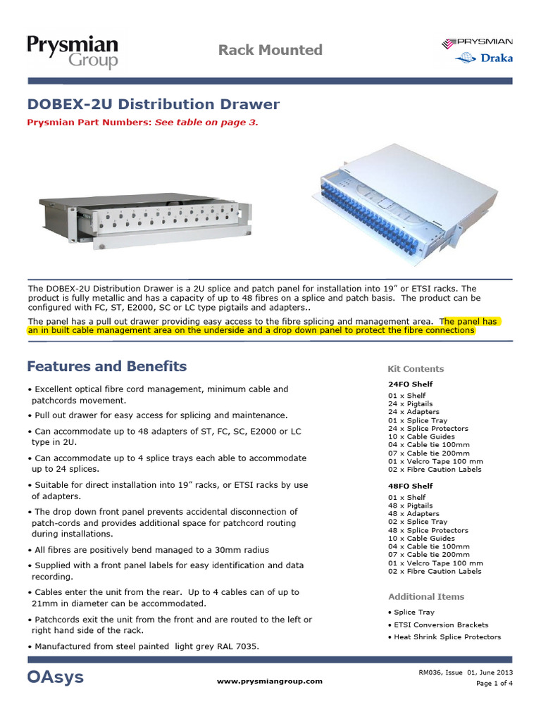 RM036-01 DOBEX 24 Port 2U Distribution Drawer | PDF | Electrical ...
